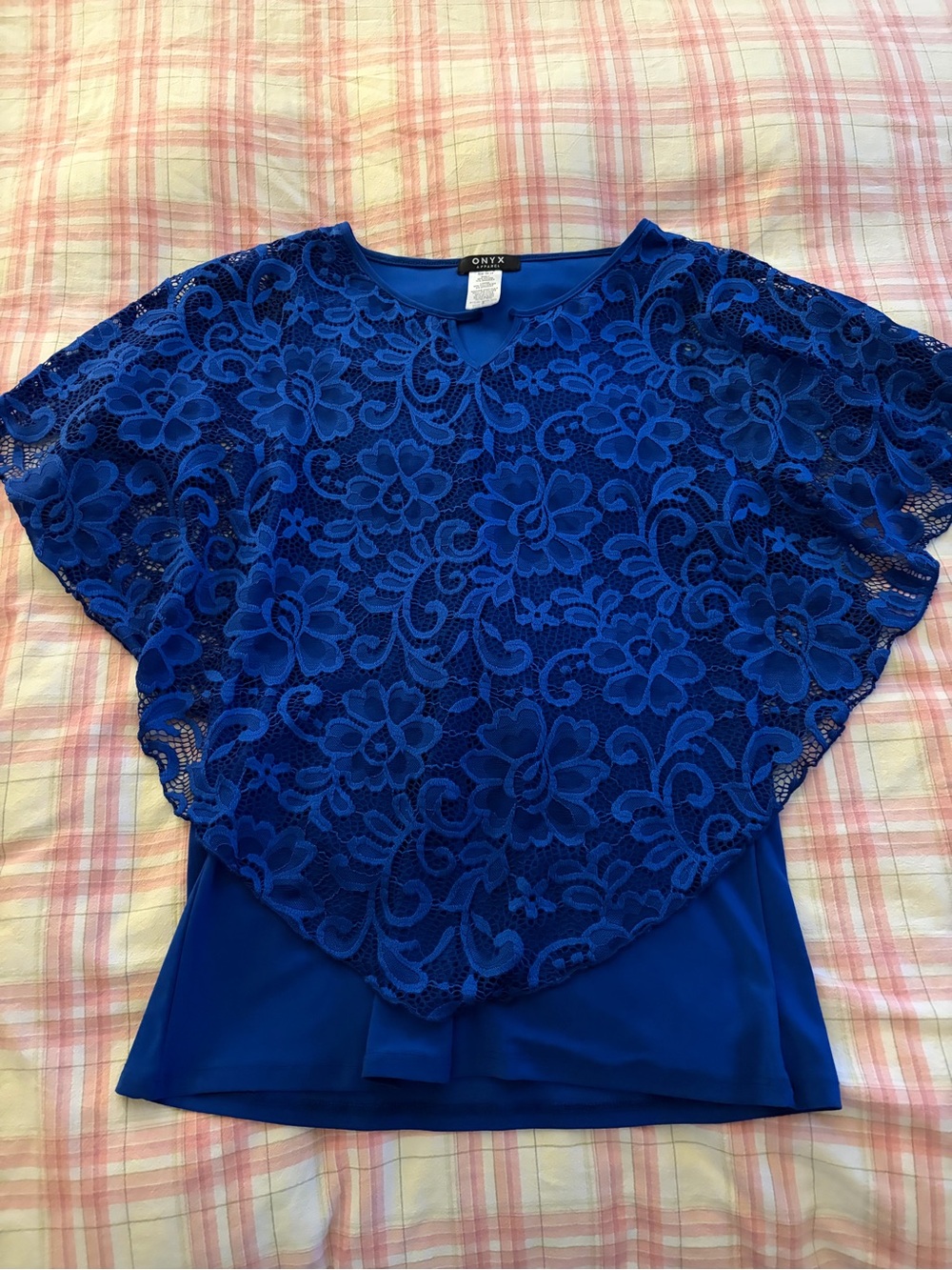 Blue Tank Top with Attached Lace Shawl